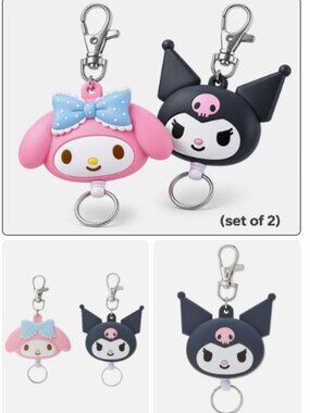 (Set of 2) Kuromi My Melody Car Key Fob Security Reel Key Charm KeyChain Holder